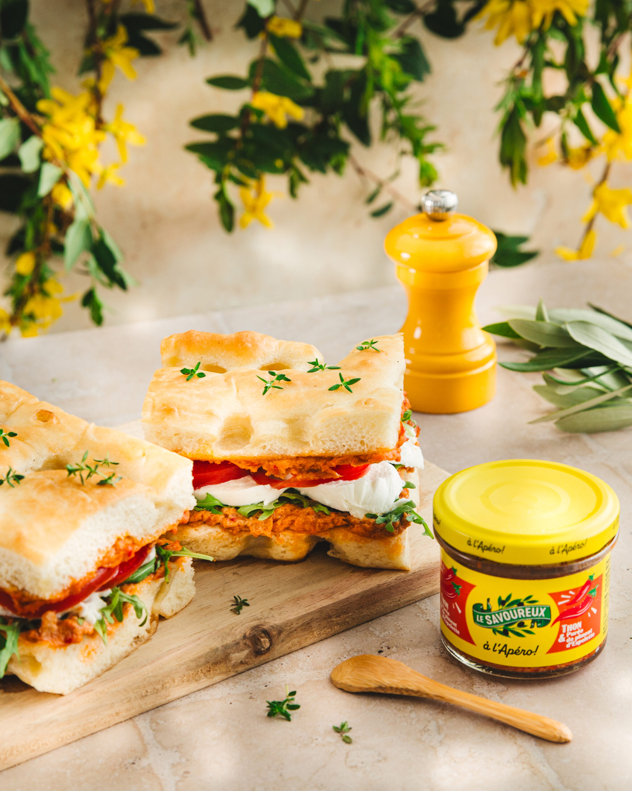 Focaccia avec tartinable de thon et purée de piment d&rsquo;Espelette